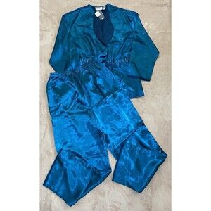 Vintage Victoria’s Secret Gold Label Satin Pajama Set M Teal 2 Pc 90s NWT